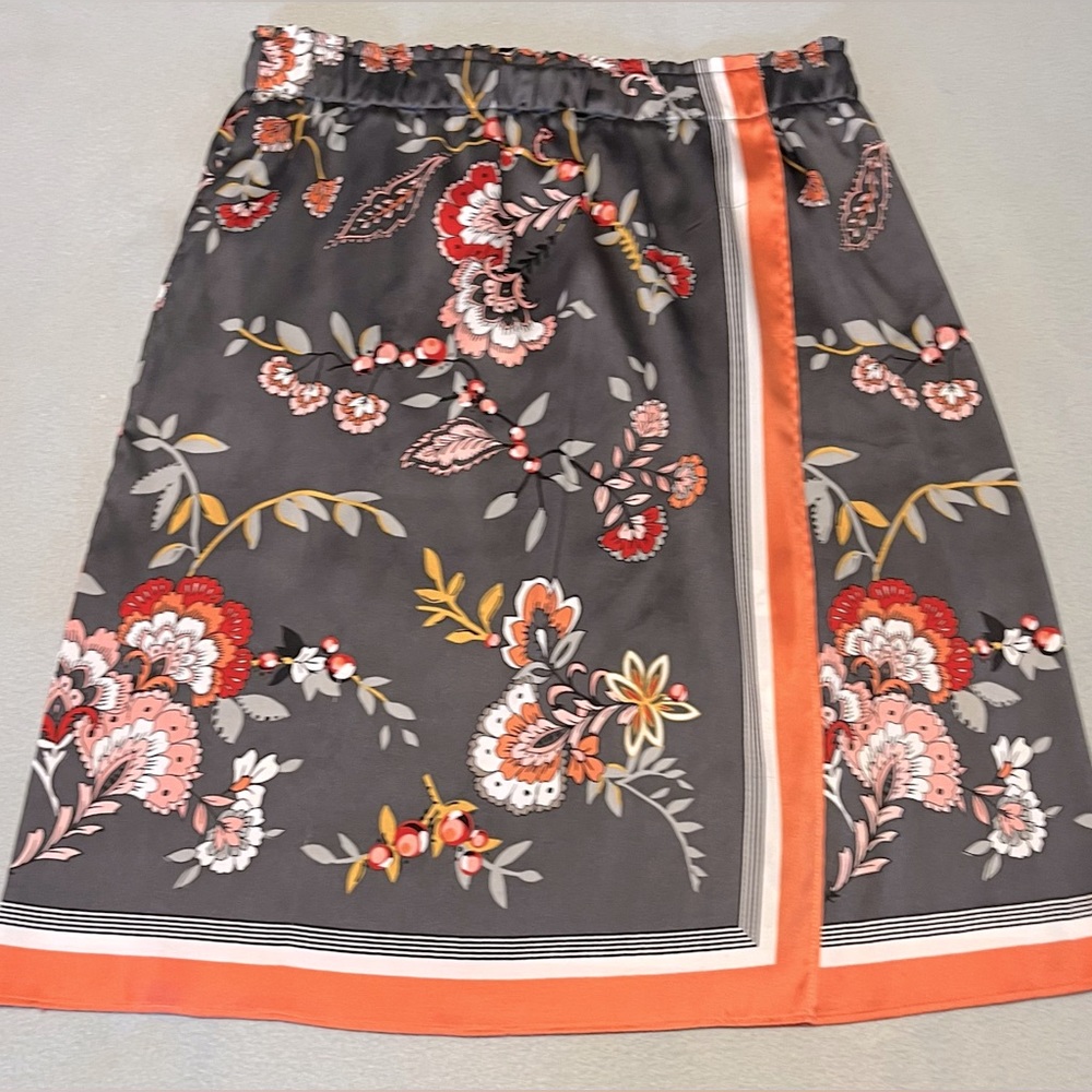 Loft Charcoal Gray and Orange Floral Skirt